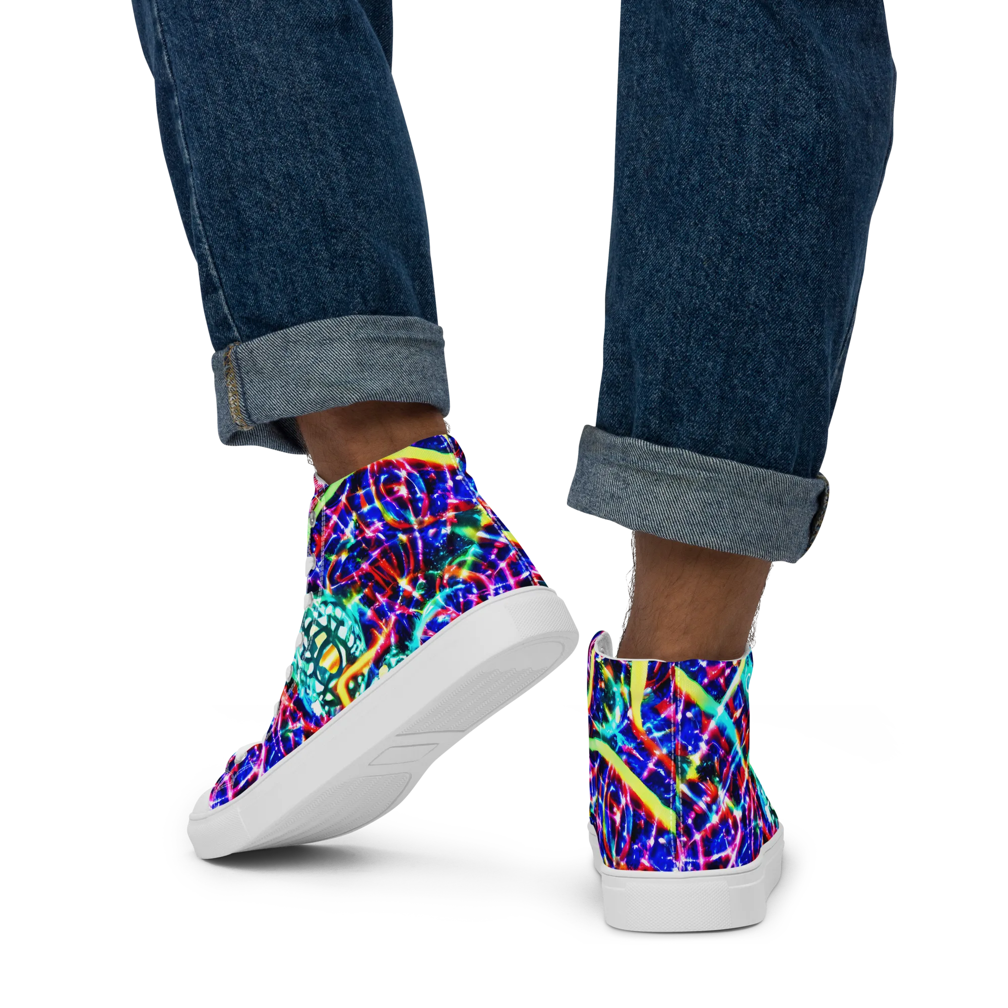 Fynesian Galaxy on Men's High Top Canvas Shoes — Back