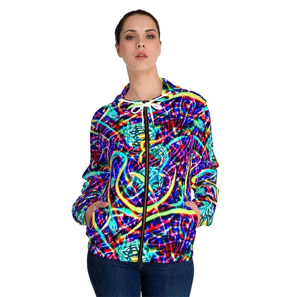 Fynesian Galaxy on Women's Full-Zip Hoodie — Front On Person