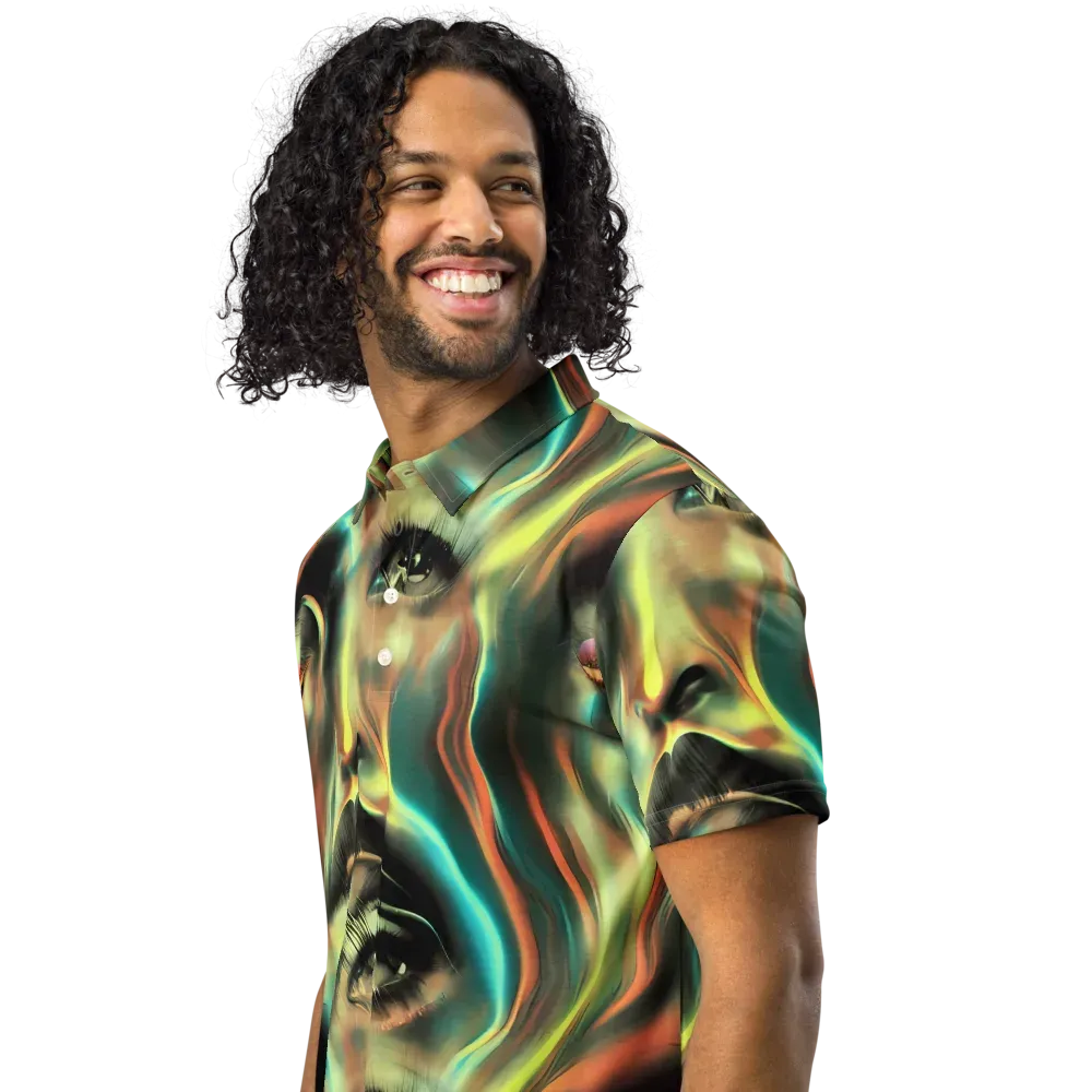 Newtonian Visage on Men's Slim Fit Polo Shirt — Left Front