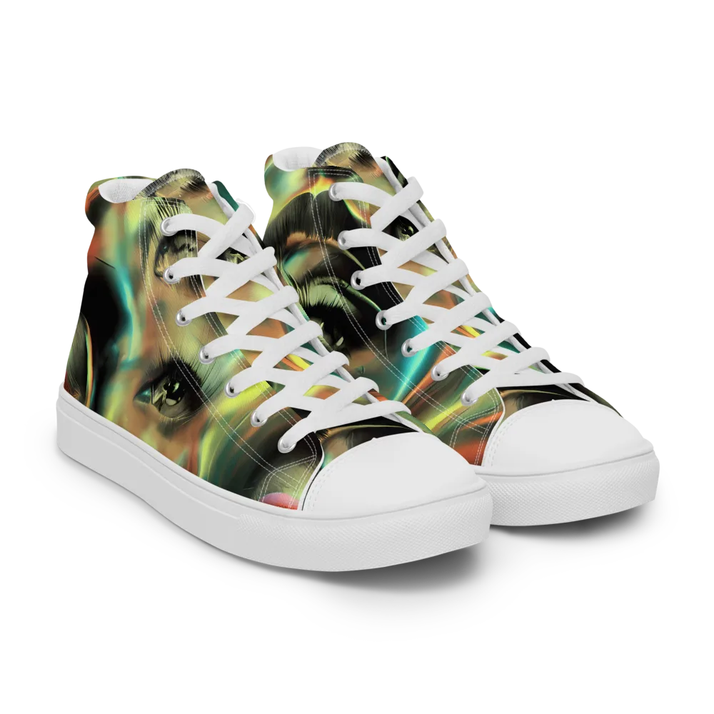 Newtonian Visage on Men's High Top Canvas Shoes — Right Front