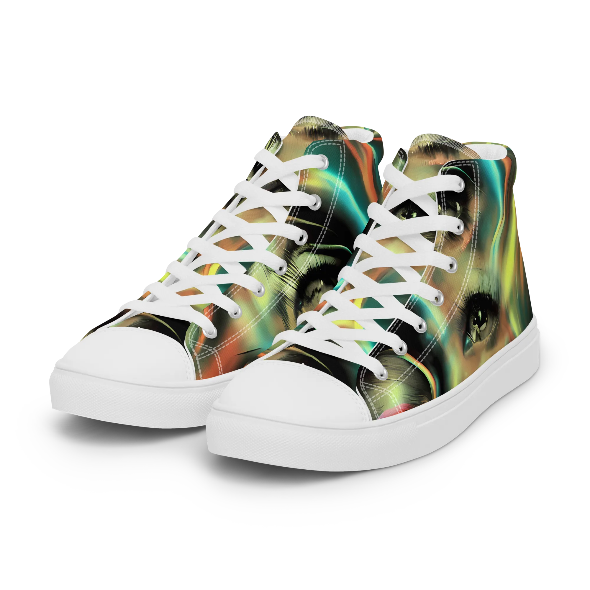 Newtonian Visage on Women's High Top Canvas Shoes — Left Front