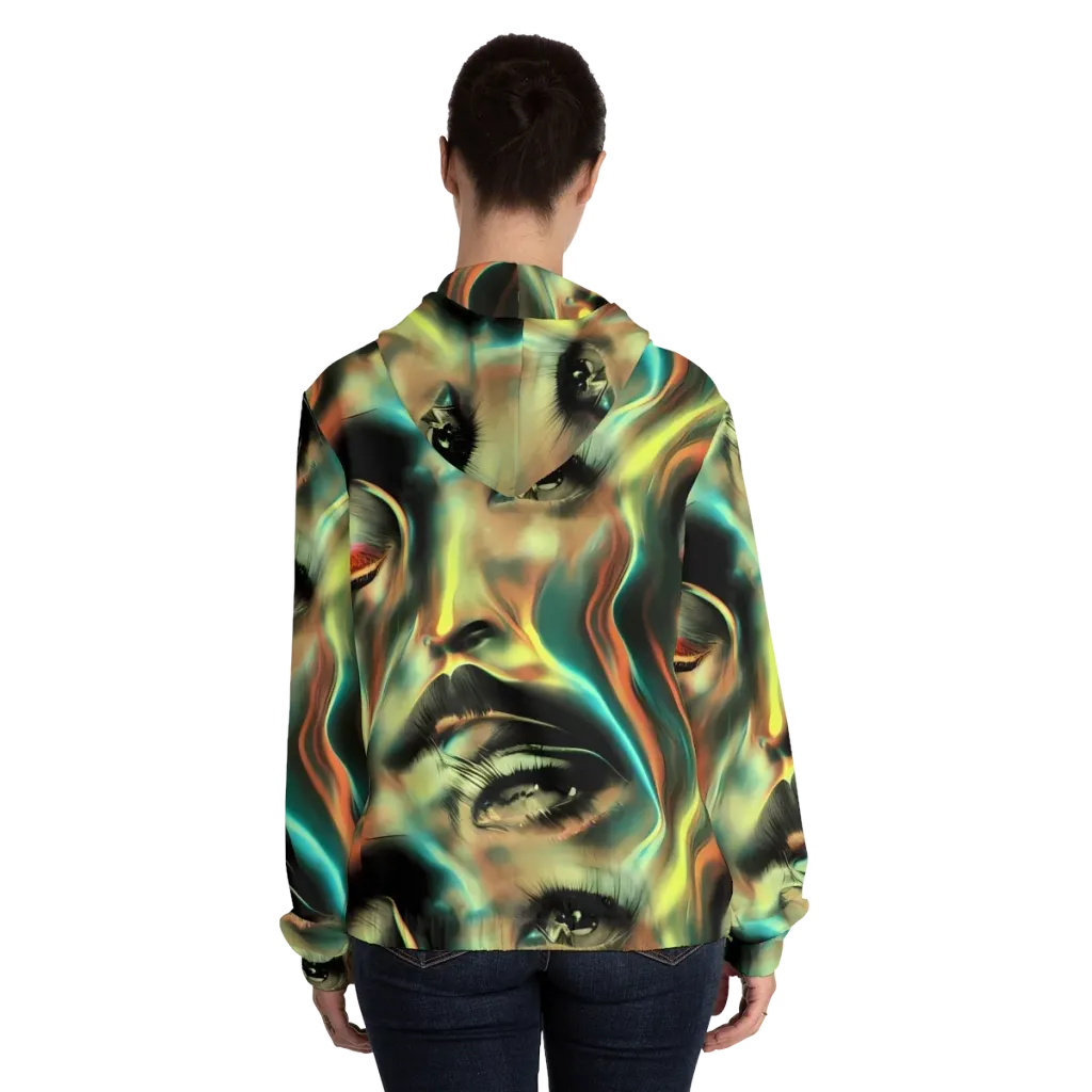 Newtonian Visage on Women's Full-Zip Hoodie — Back On Person