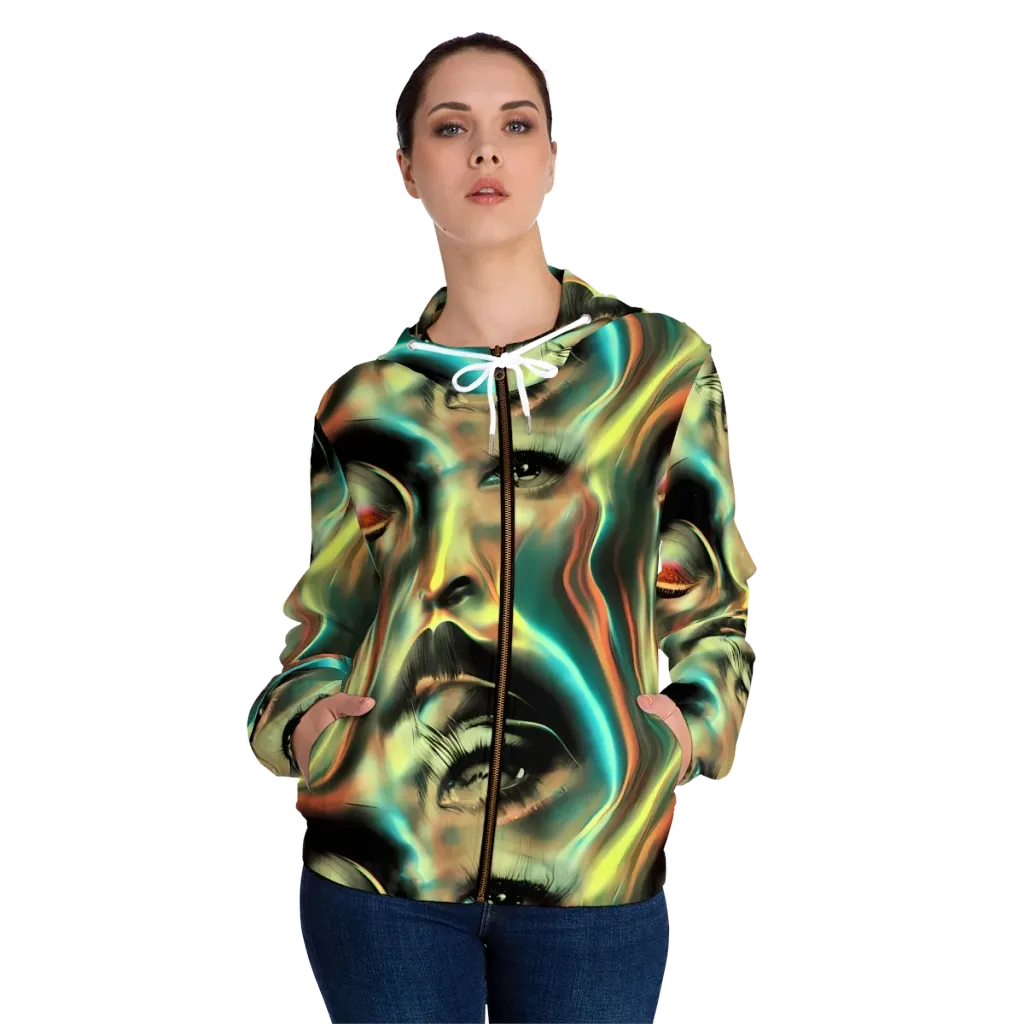Newtonian Visage on Women's Full-Zip Hoodie — Front On Person