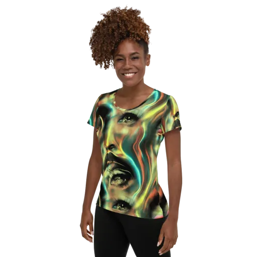 Newtonian Visage on a Women's Athletic T-Shirt