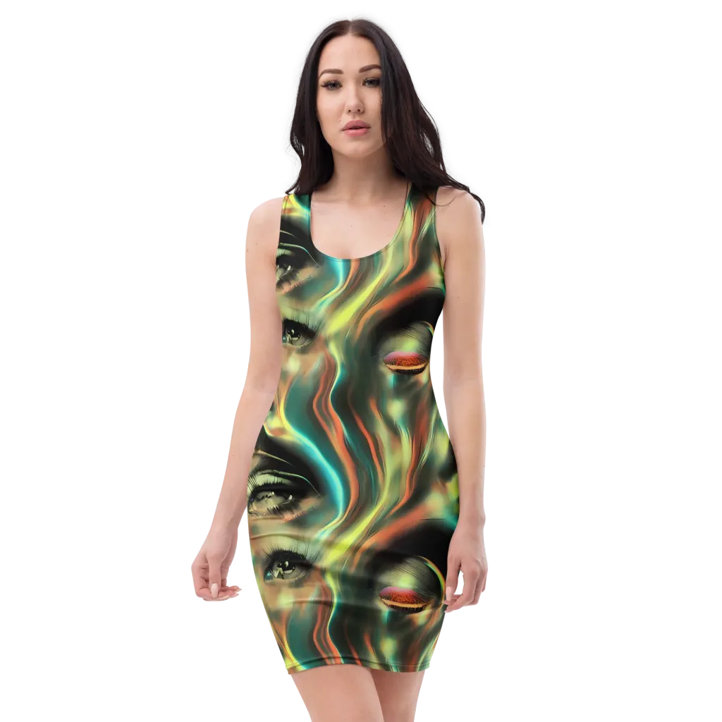 Newtonian Visage on Bodycon Dress — Front