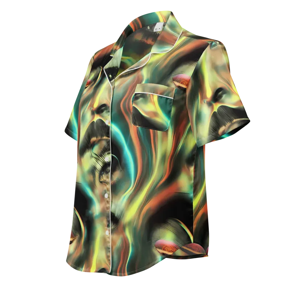 Newtonian Visage on Women's Short Sleeve Pajama Top — Left Front