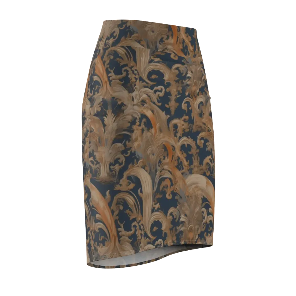 Baroque Midnight on Pencil Skirt — Front Side