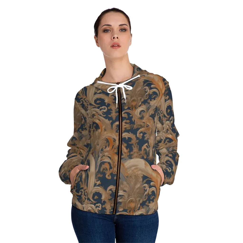 Baroque Midnight on Women's Full-Zip Hoodie — Front On Person