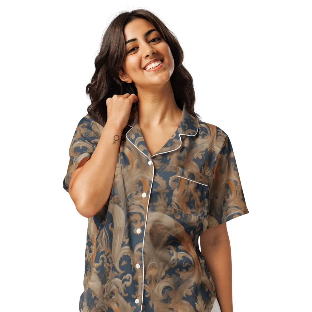 Baroque Midnight on Women's Short Sleeve Pajama Top — Front