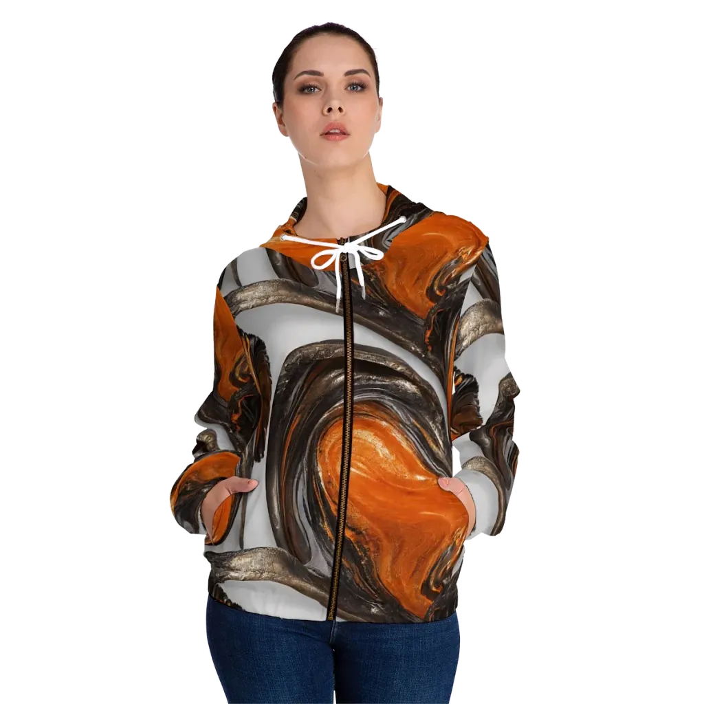 Molten Umber on Women's Full-Zip Hoodie — Front On Person
