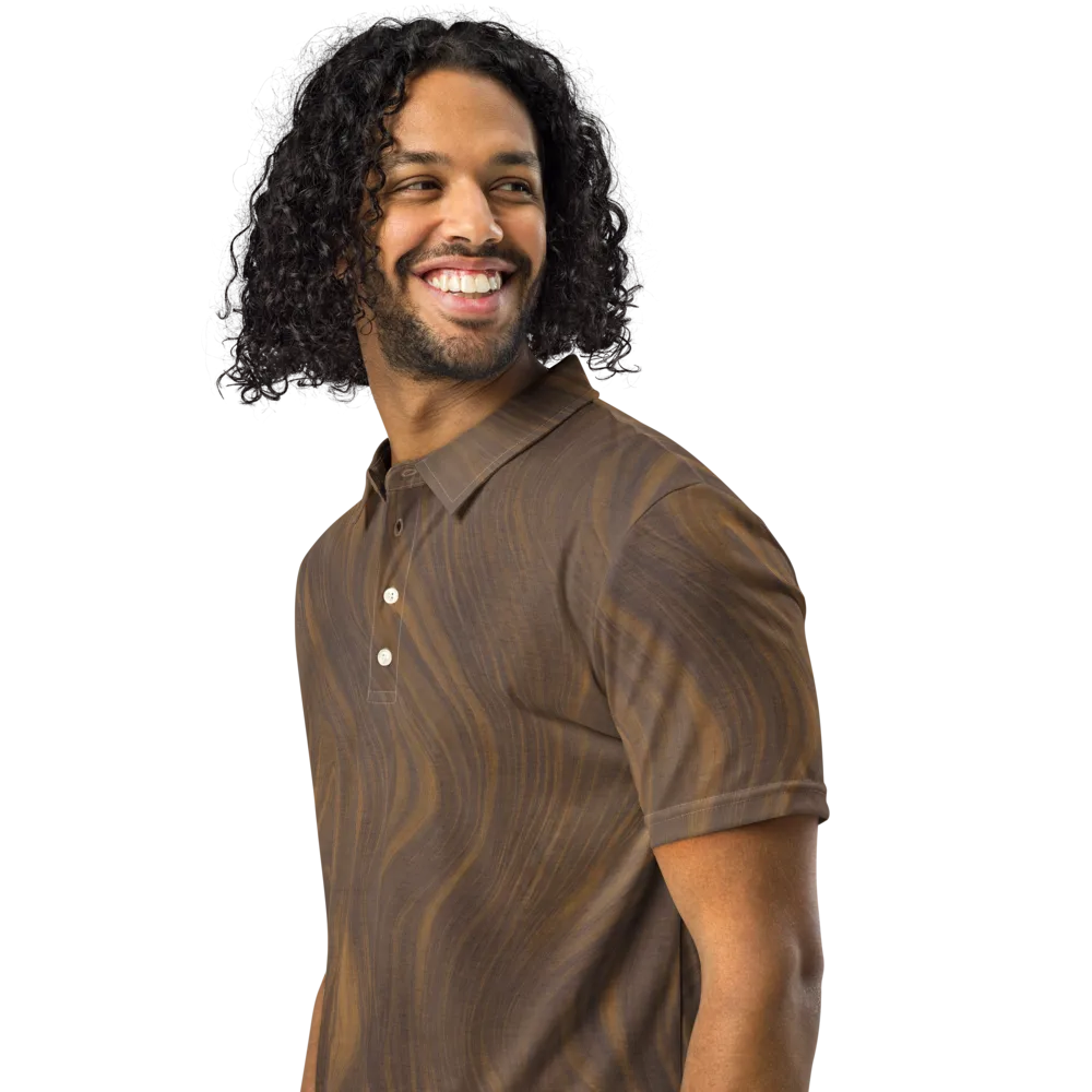 Walnut Current on Men's Slim Fit Polo Shirt — Left Front