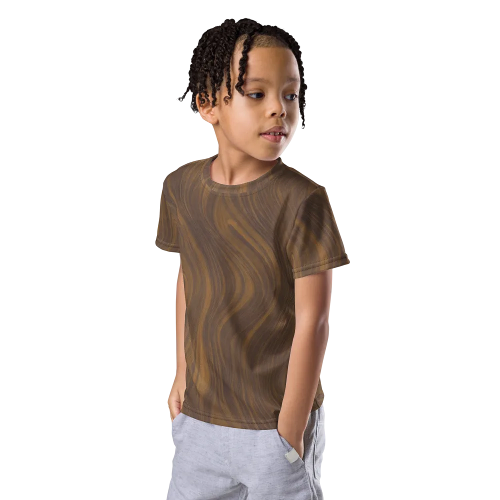 Walnut Current on Kids Crew Neck T-Shirt — Left Front