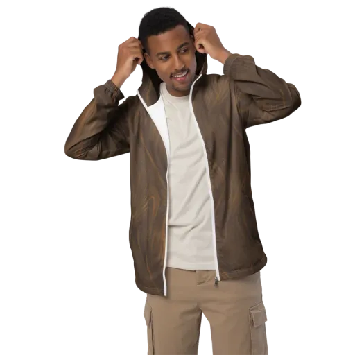 Walnut Current on a Men's Windbreaker