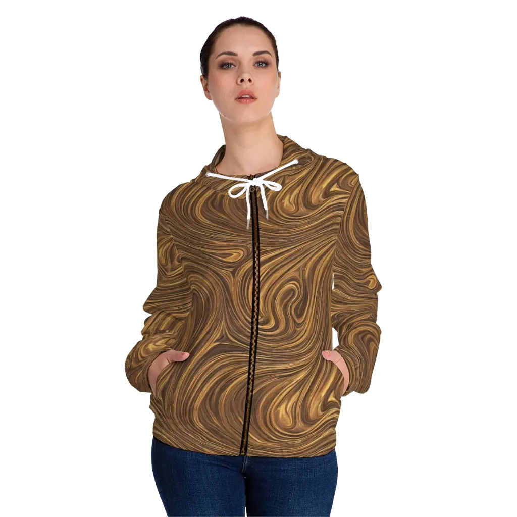 Tigerwood Drift on Women's Full-Zip Hoodie — Front On Person