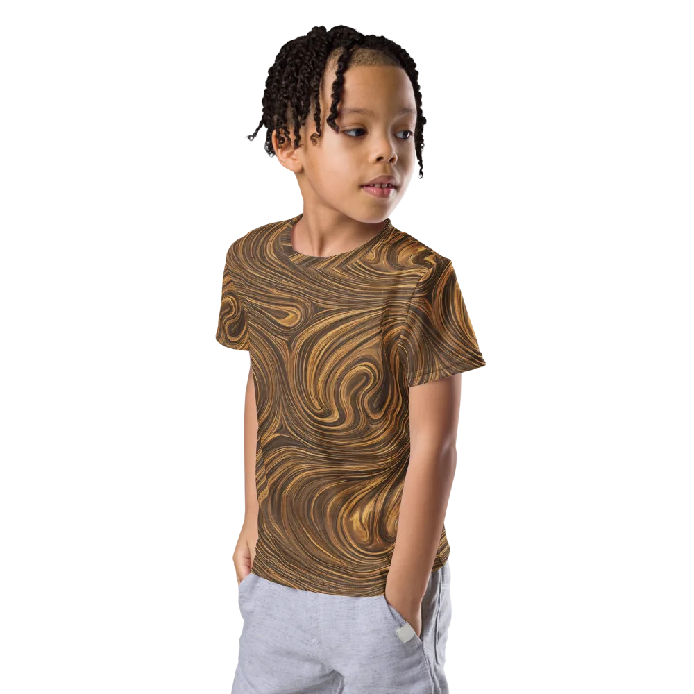 Tigerwood Drift on Kids Crew Neck T-Shirt — Left Front