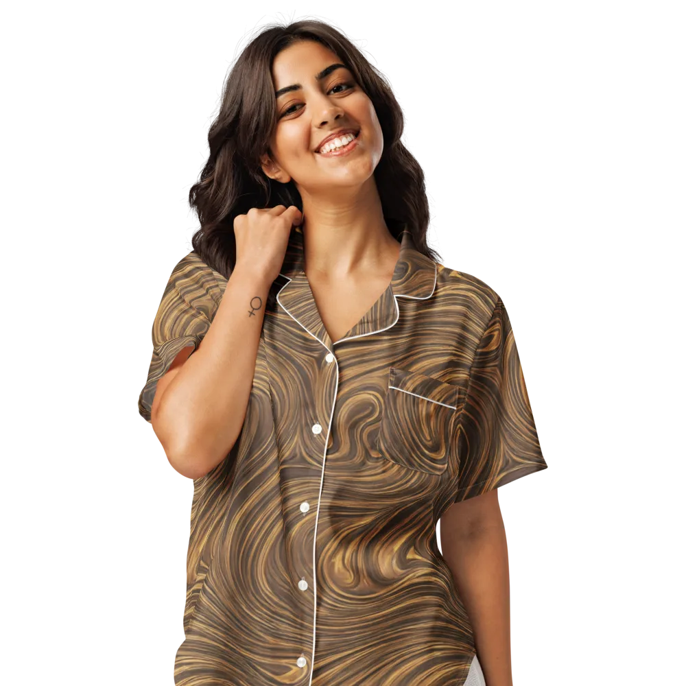Tigerwood Drift on Women's Short Sleeve Pajama Top — Front