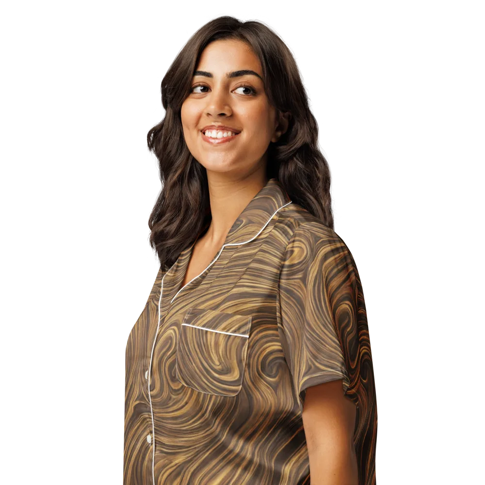 Tigerwood Drift on Women's Short Sleeve Pajama Top — Left Front
