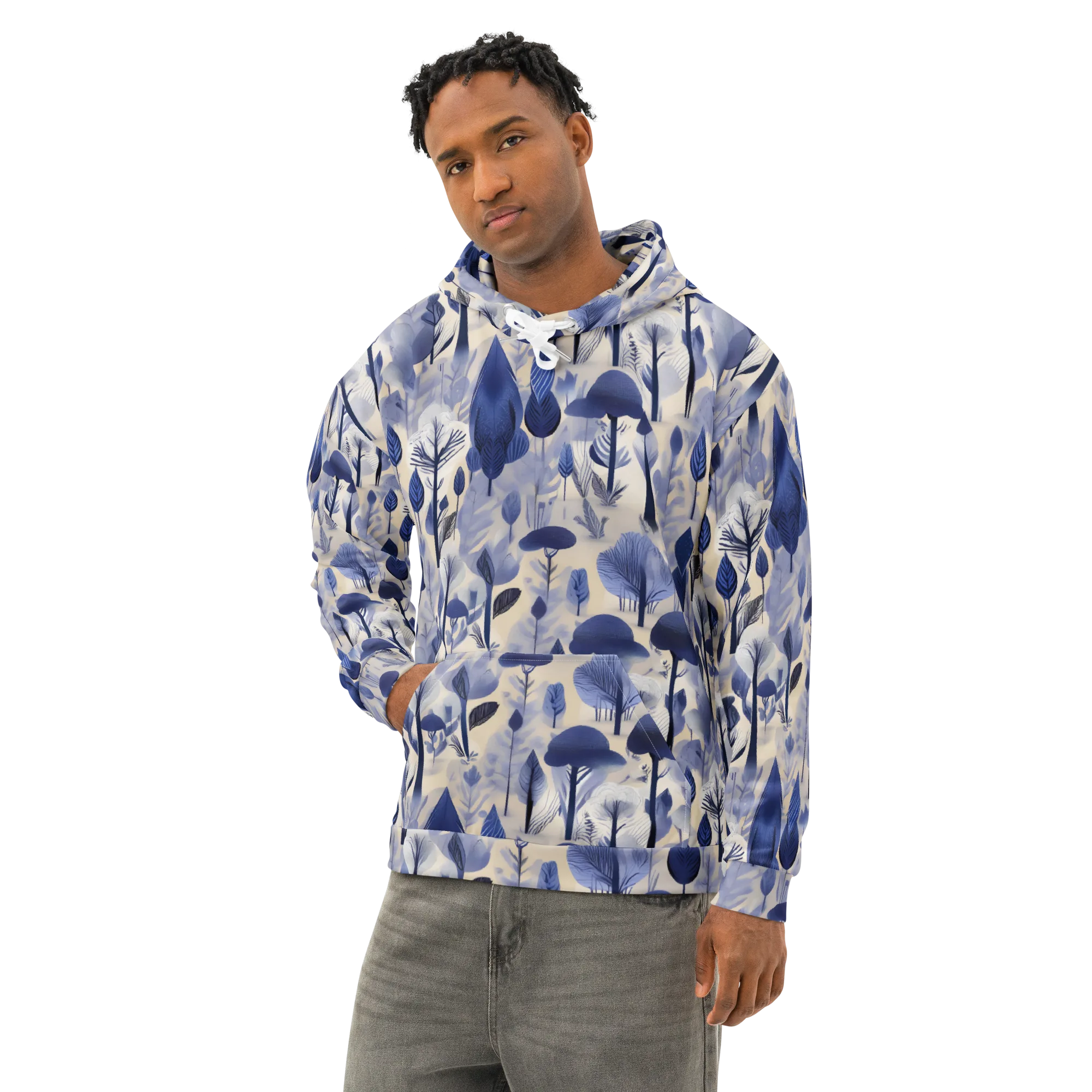Bluewood Reverie on Cotton Hoodie — Left Front
