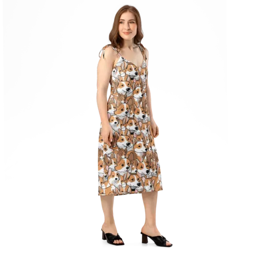 Corgi Couture on a Slip Dress