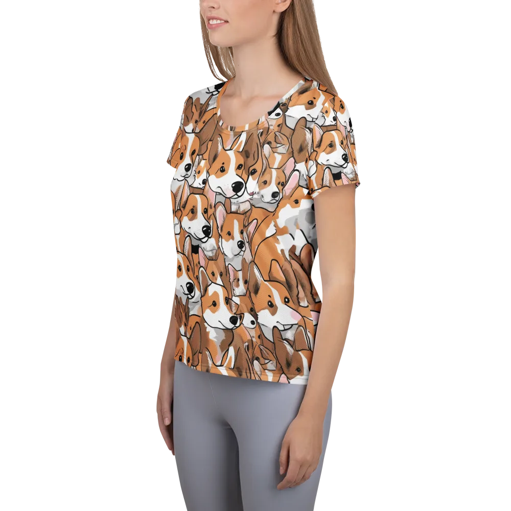 Corgi Couture on Women's Athletic T-Shirt — Left