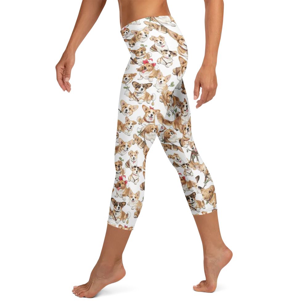 Corgi Country Club on Capri Leggings — Left