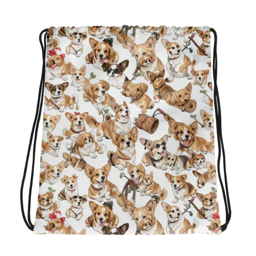 Corgi Country Club on a Drawstring Bag