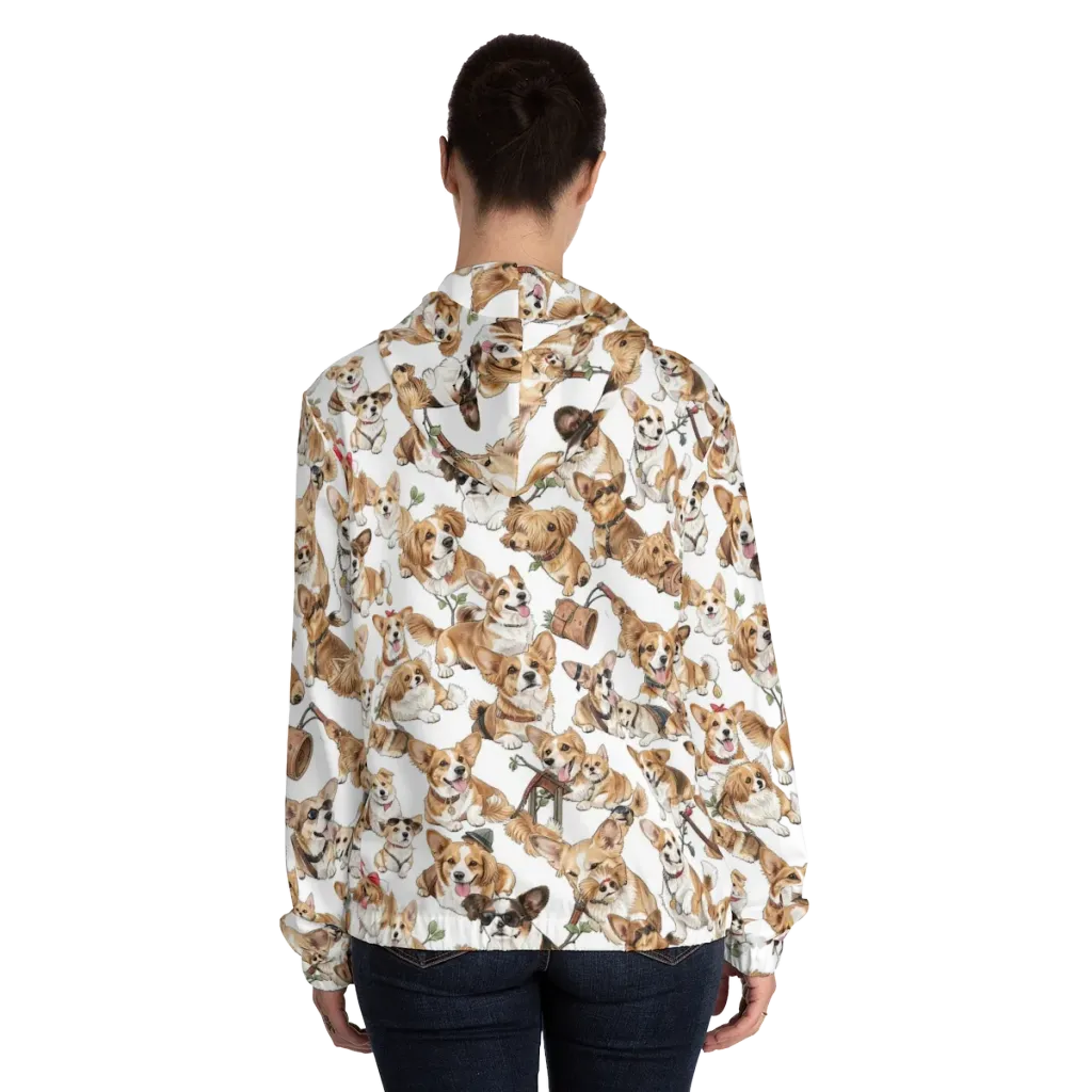 Corgi Country Club on Women's Full-Zip Hoodie — Back On Person