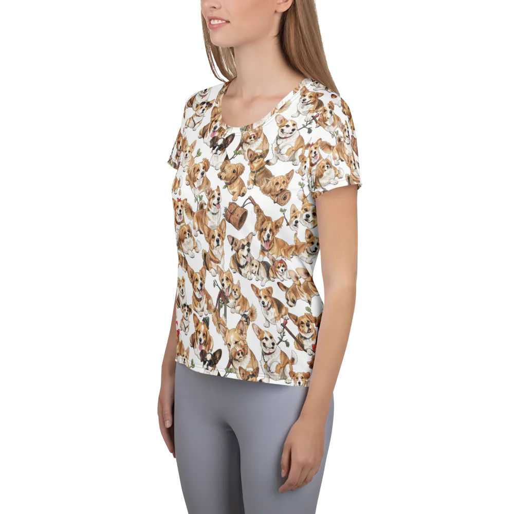 Corgi Country Club on Women's Athletic T-Shirt — Left