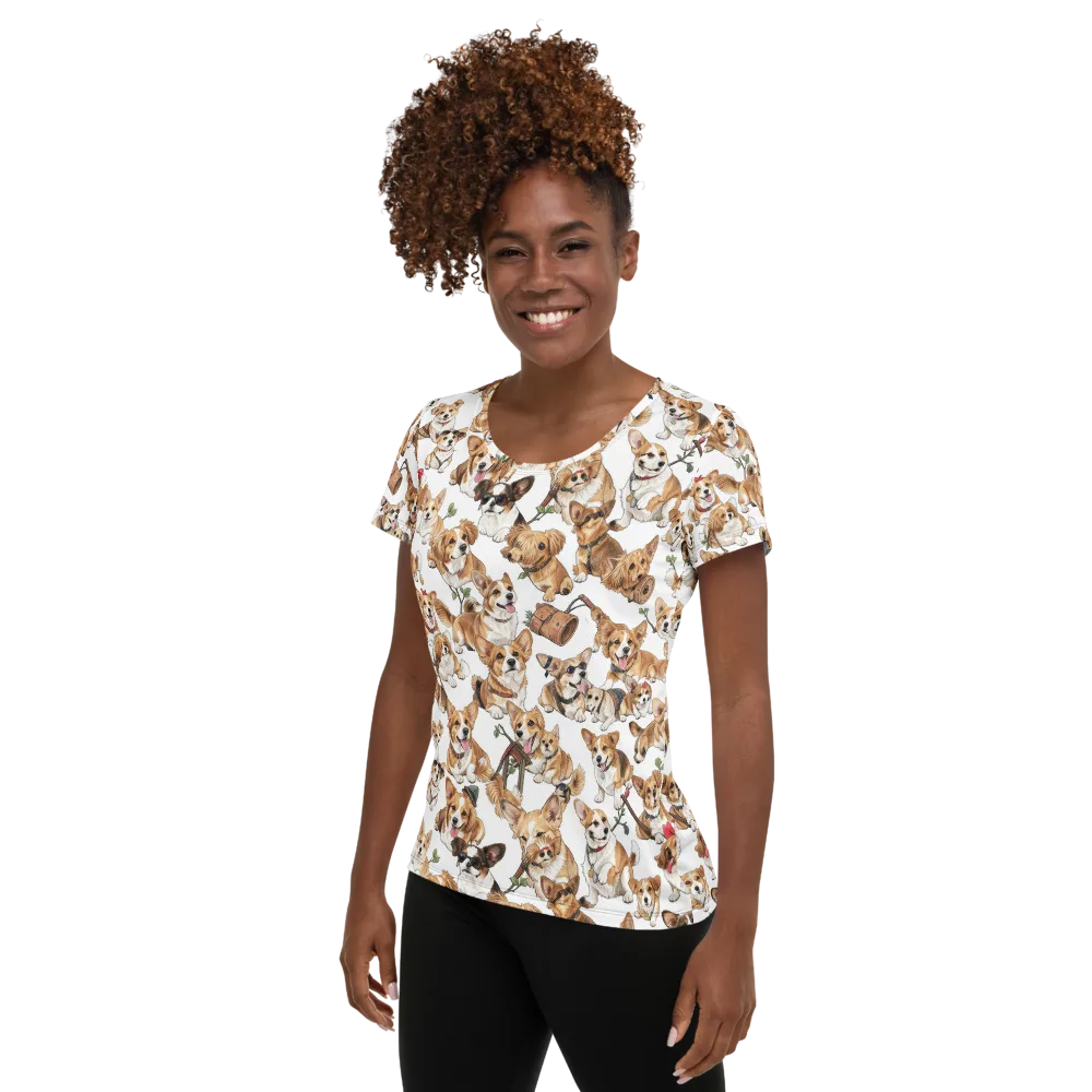 Corgi Country Club on Women's Athletic T-Shirt — Left