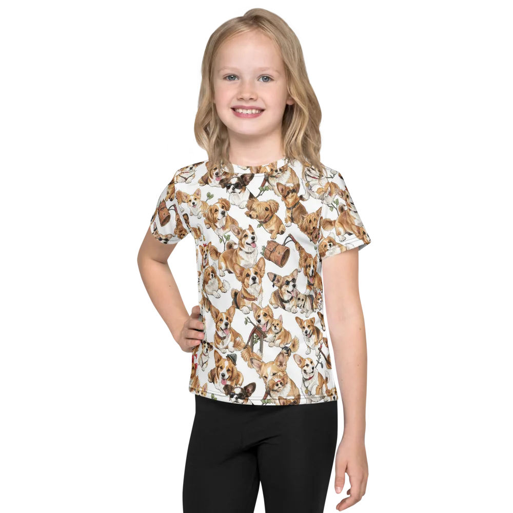 Corgi Country Club on Kids Crew Neck T-Shirt — Front