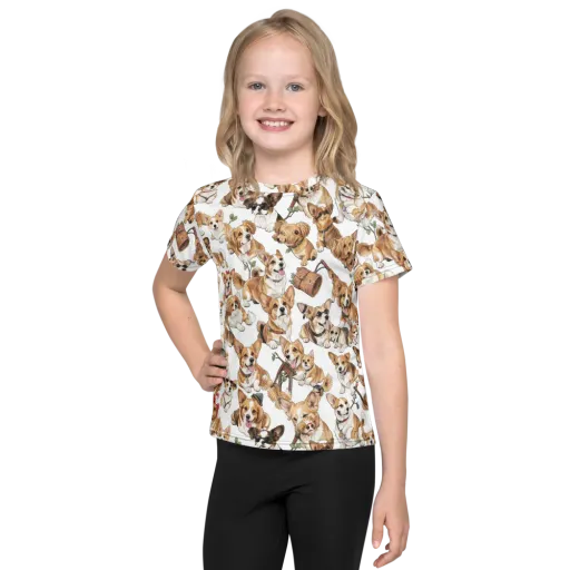 Corgi Country Club on a Kids Crew Neck T-Shirt