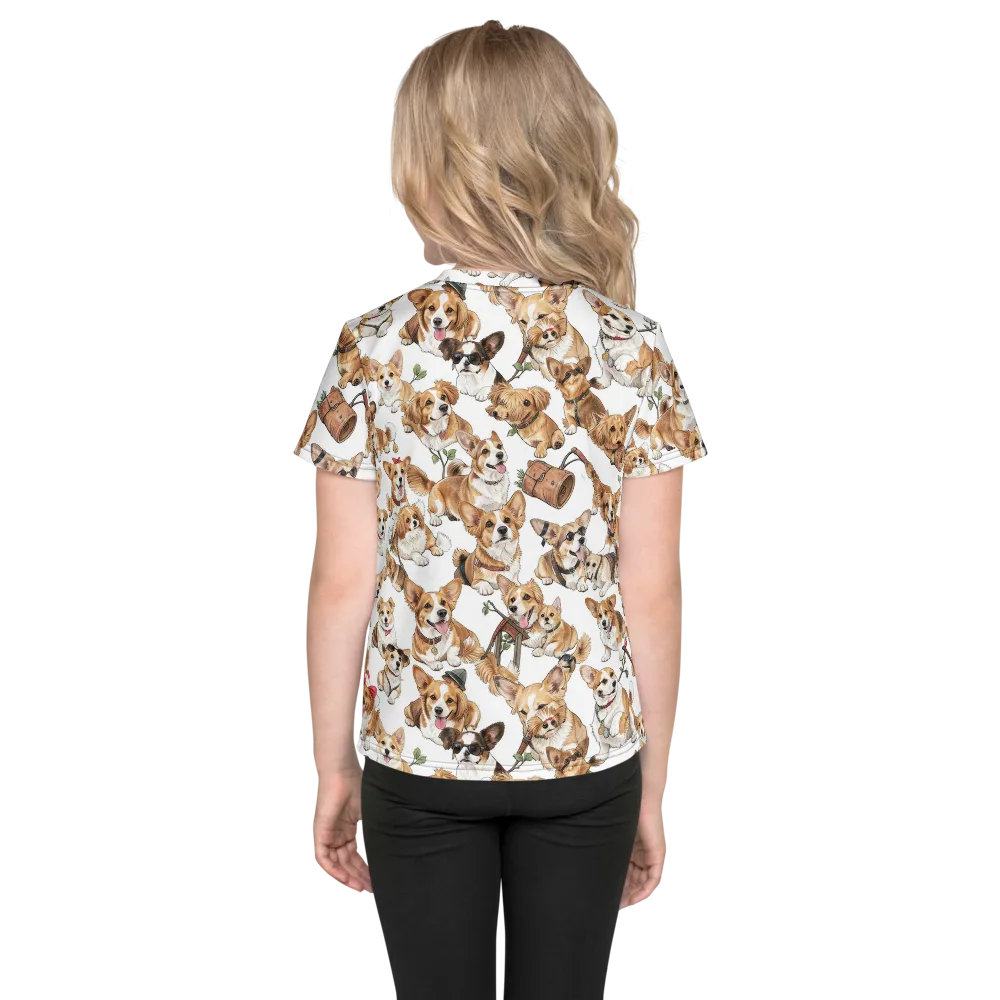 Corgi Country Club on Kids Crew Neck T-Shirt — Back