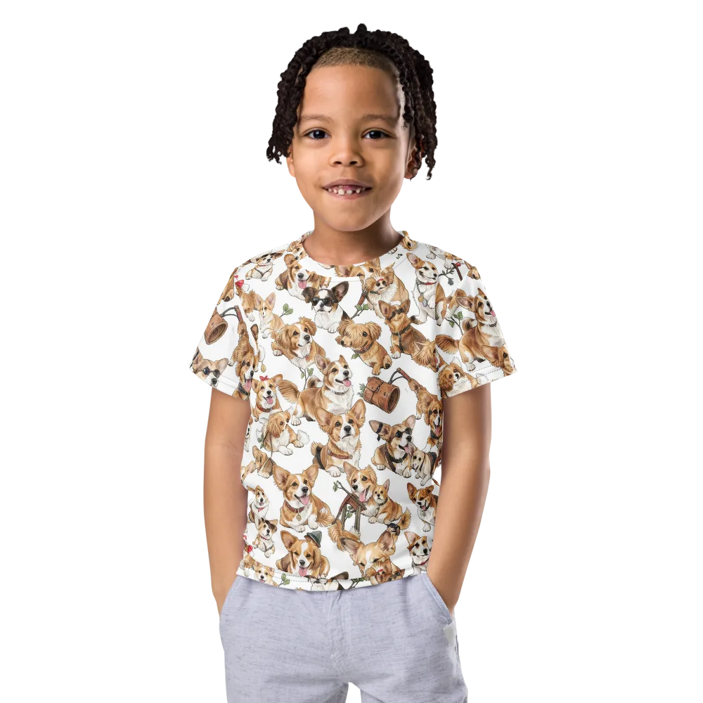 Corgi Country Club on Kids Crew Neck T-Shirt — Front