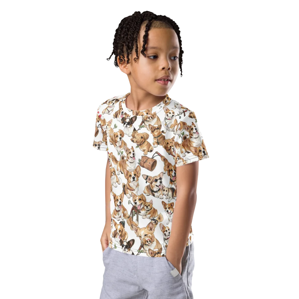 Corgi Country Club on Kids Crew Neck T-Shirt — Left Front