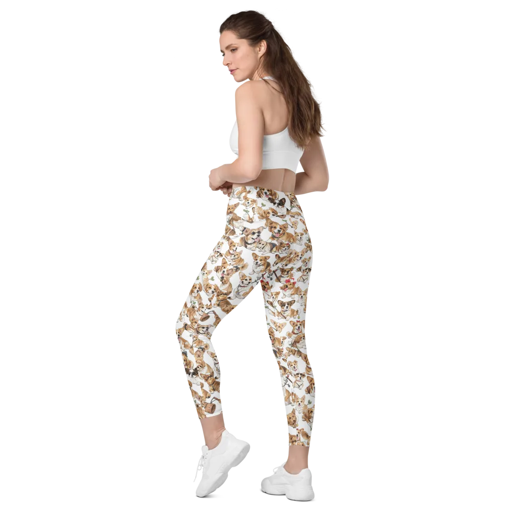 Corgi Country Club on Leggings with Pockets — Left Back
