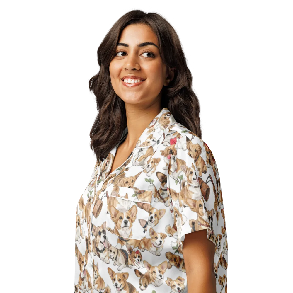 Corgi Country Club on Women's Short Sleeve Pajama Top — Left Front