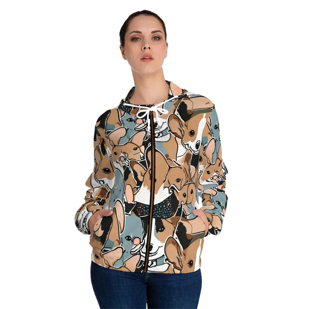 Canine Cabana on Women's Full-Zip Hoodie — Front On Person