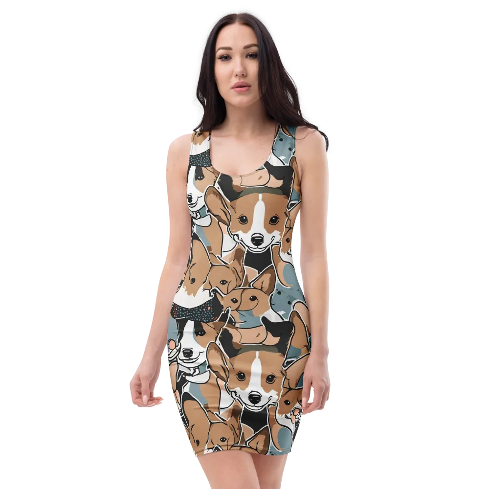 Canine Cabana on Bodycon Dress — Front