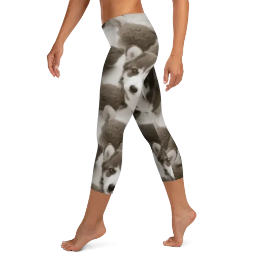 Sepia Puppy Parade on a Capri Leggings