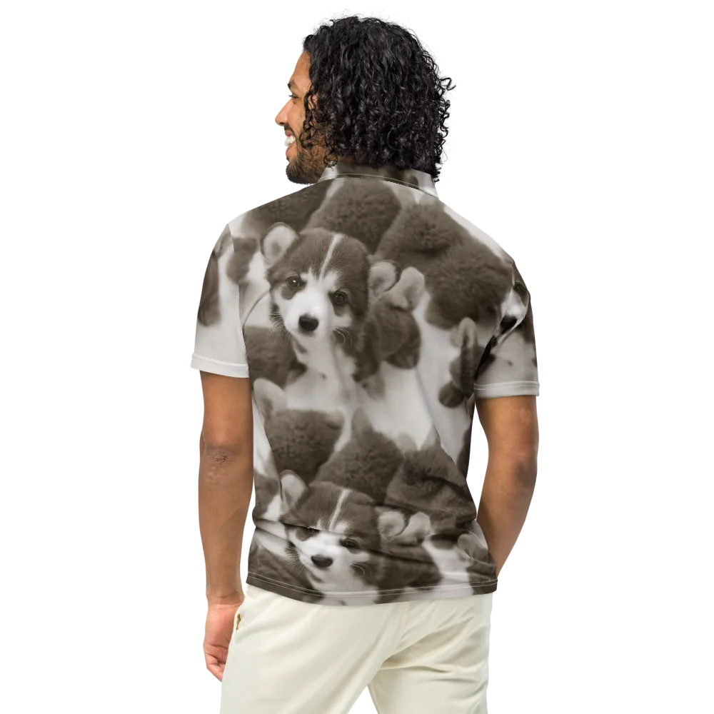 Sepia Puppy Parade on Men's Slim Fit Polo Shirt — Back