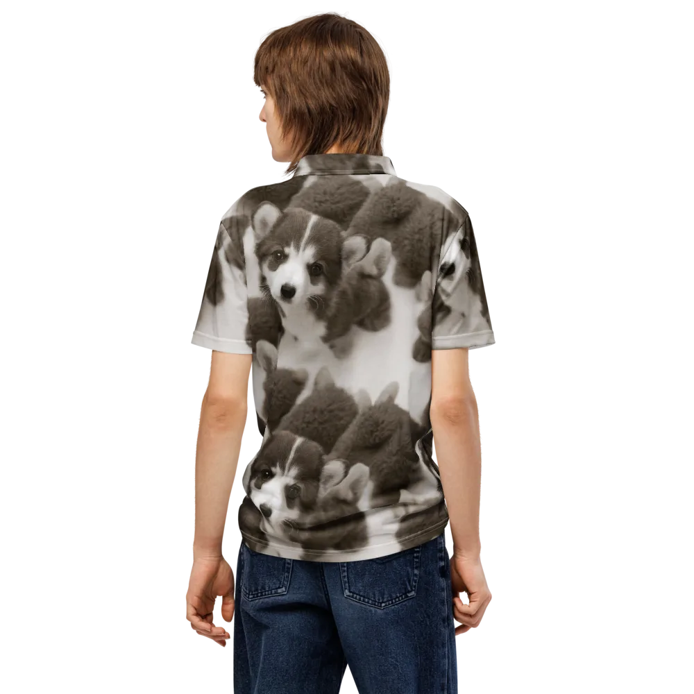 Sepia Puppy Parade on Men's Slim Fit Polo Shirt — Back