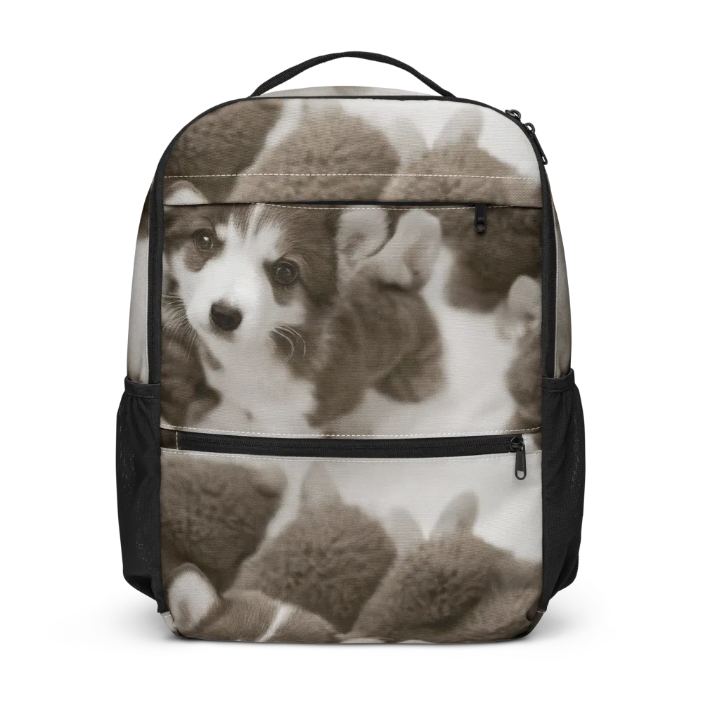 Sepia Puppy Parade on Utility Backpack — Front