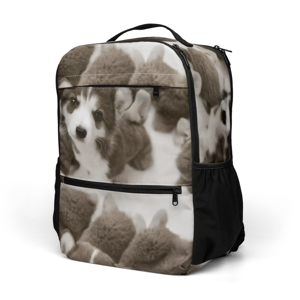 Sepia Puppy Parade on Utility Backpack — Left Front