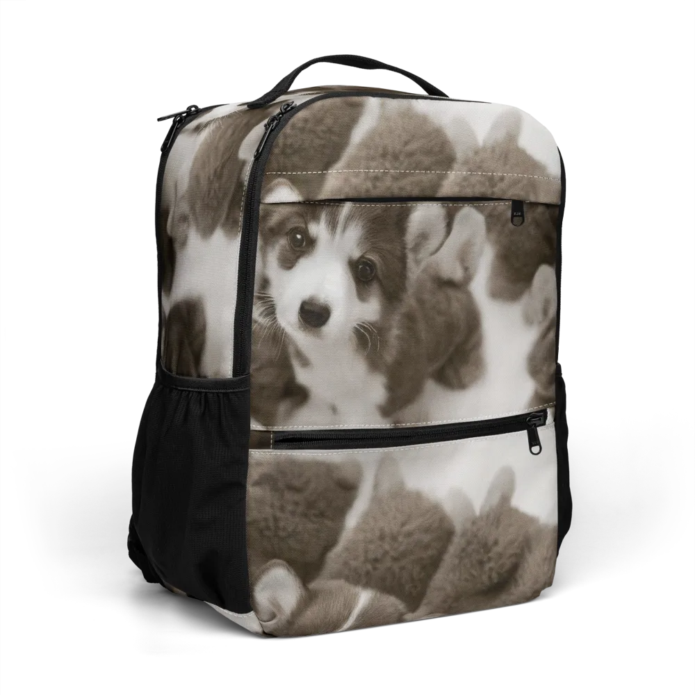 Sepia Puppy Parade on Utility Backpack — Right Front