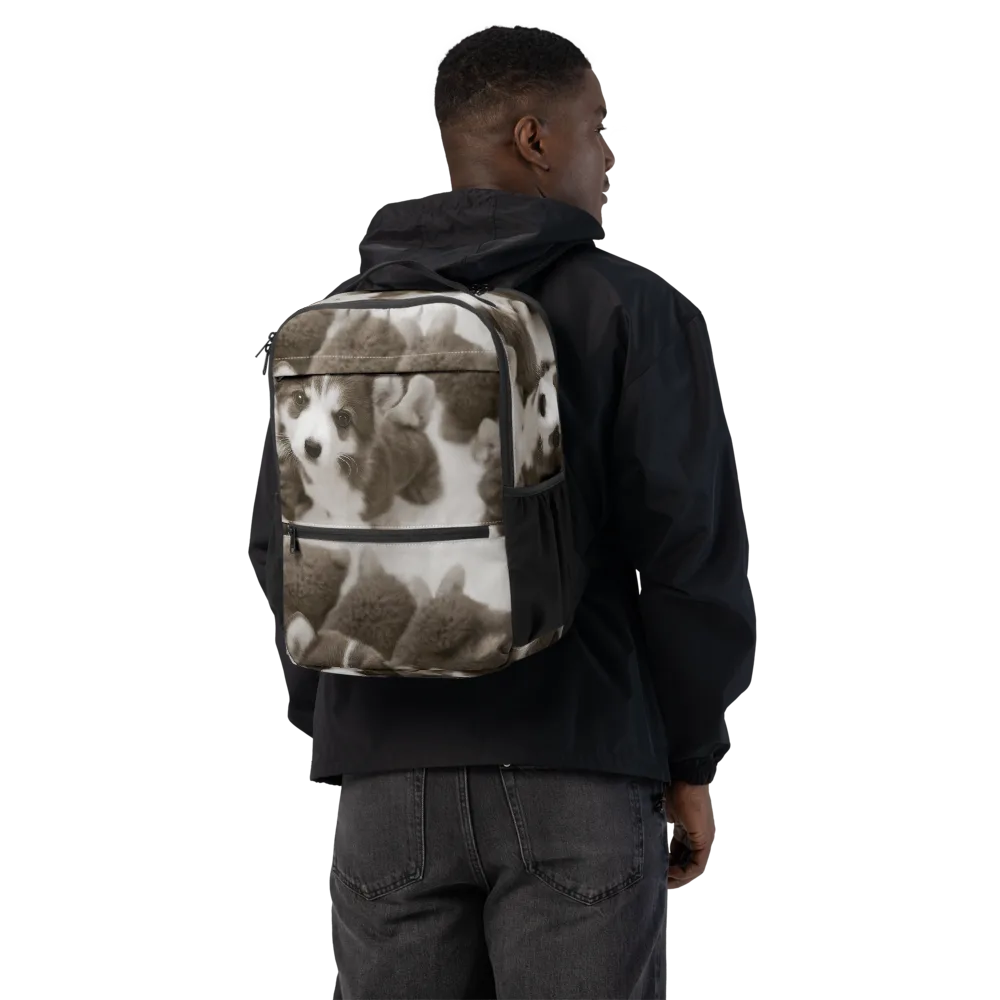 Sepia Puppy Parade on Utility Backpack — Back