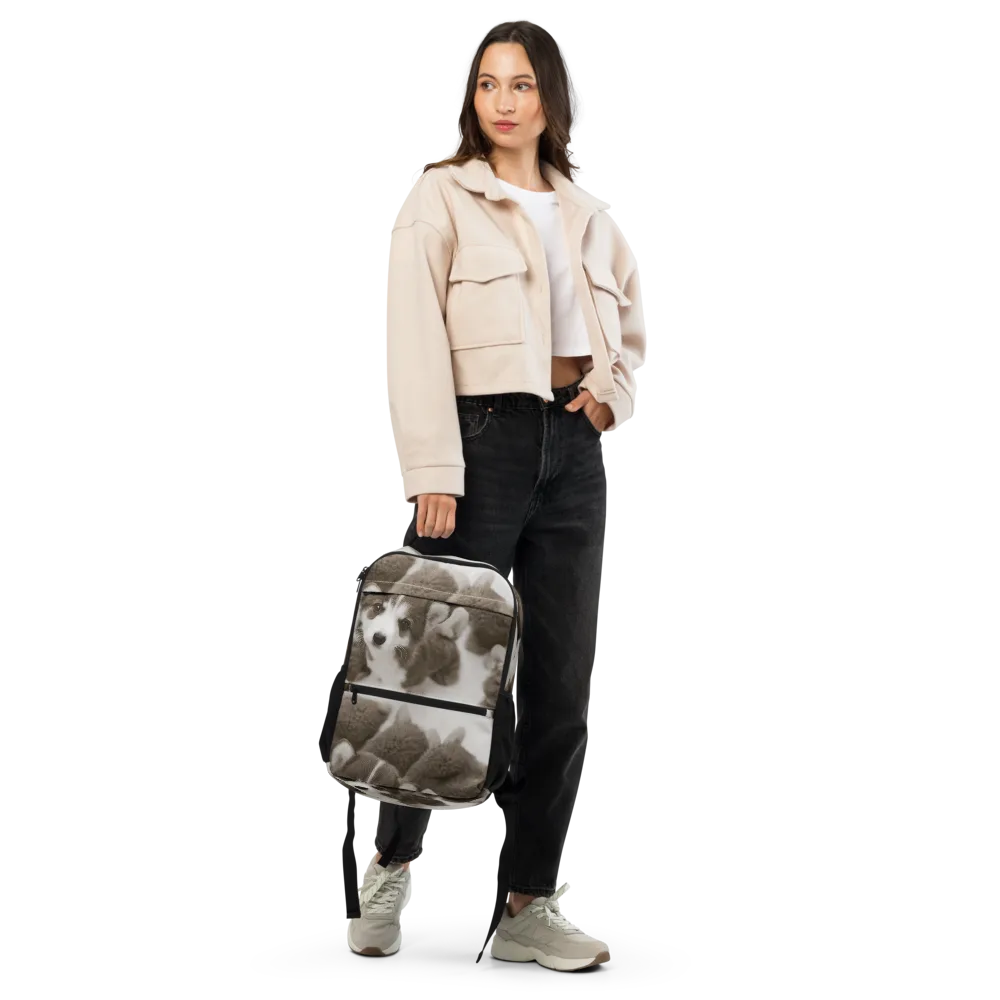 Sepia Puppy Parade on Utility Backpack — Front