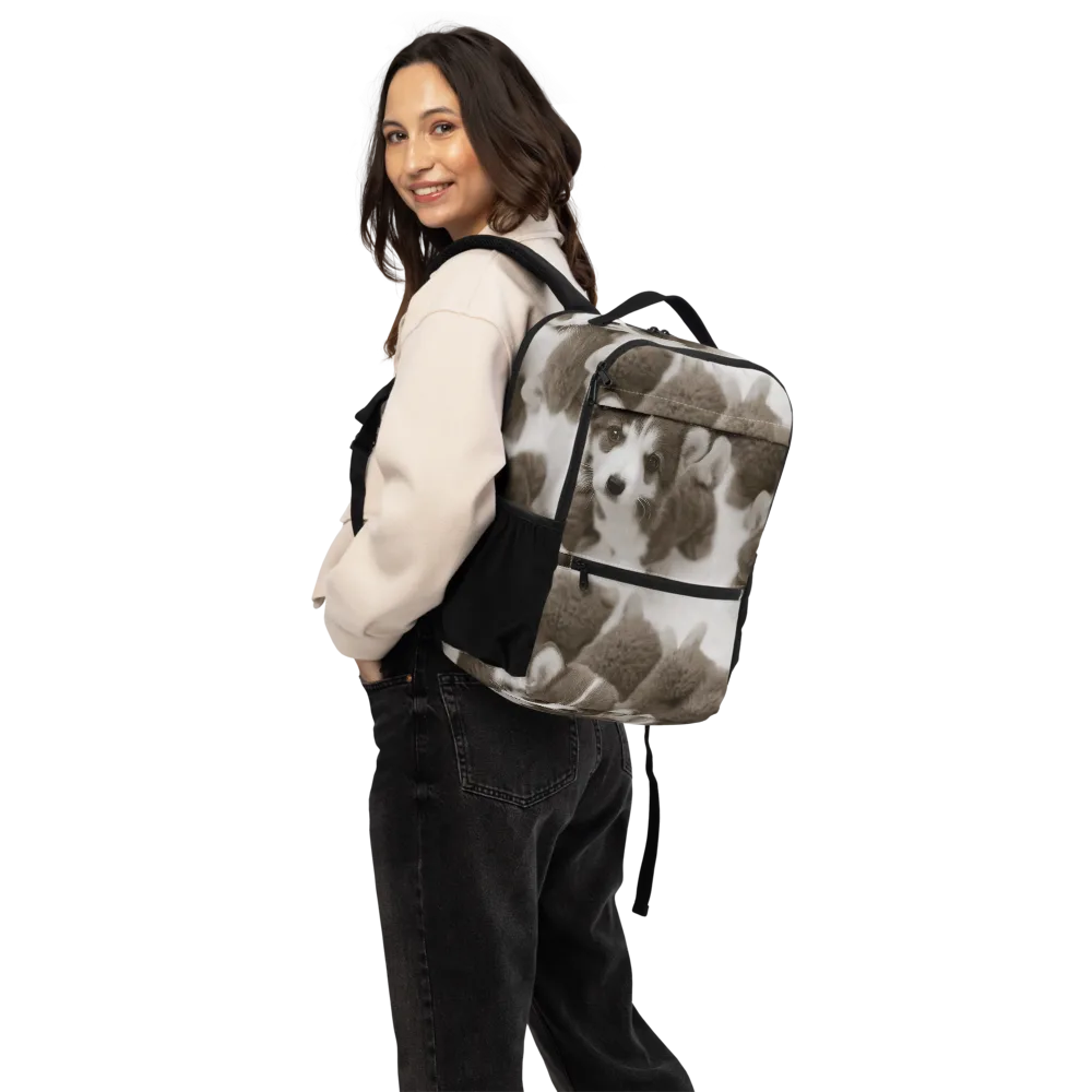 Sepia Puppy Parade on Utility Backpack — Back