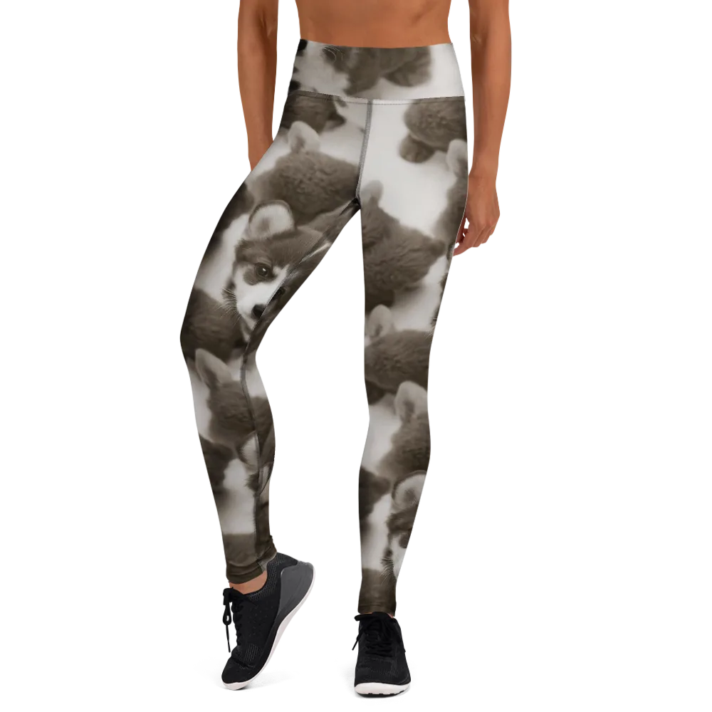 Sepia Puppy Parade on Yoga Leggings — Front