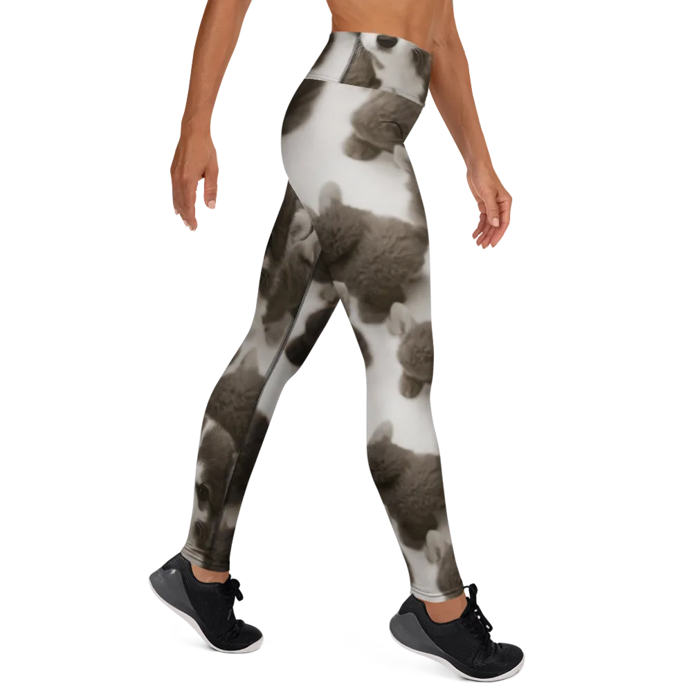 Sepia Puppy Parade on Yoga Leggings — Right