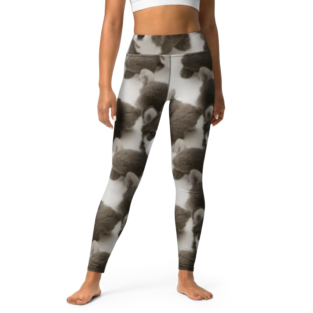 Sepia Puppy Parade on Yoga Leggings — Front